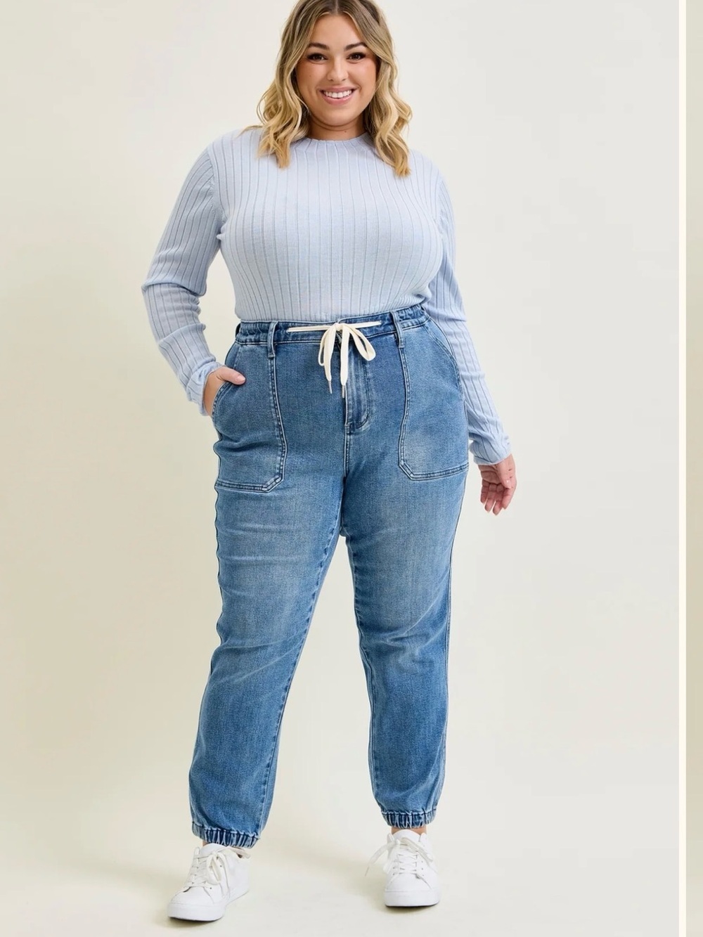 Judy Blue Clearwater Denim Jogger Jeans 18W High Rise Drawstring